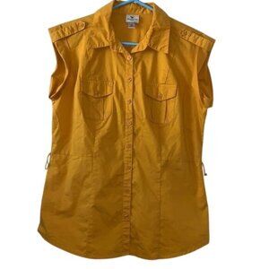 Worthington Womens Sleeveless Button-Up Yellow Blouse With Front Pockets Size M